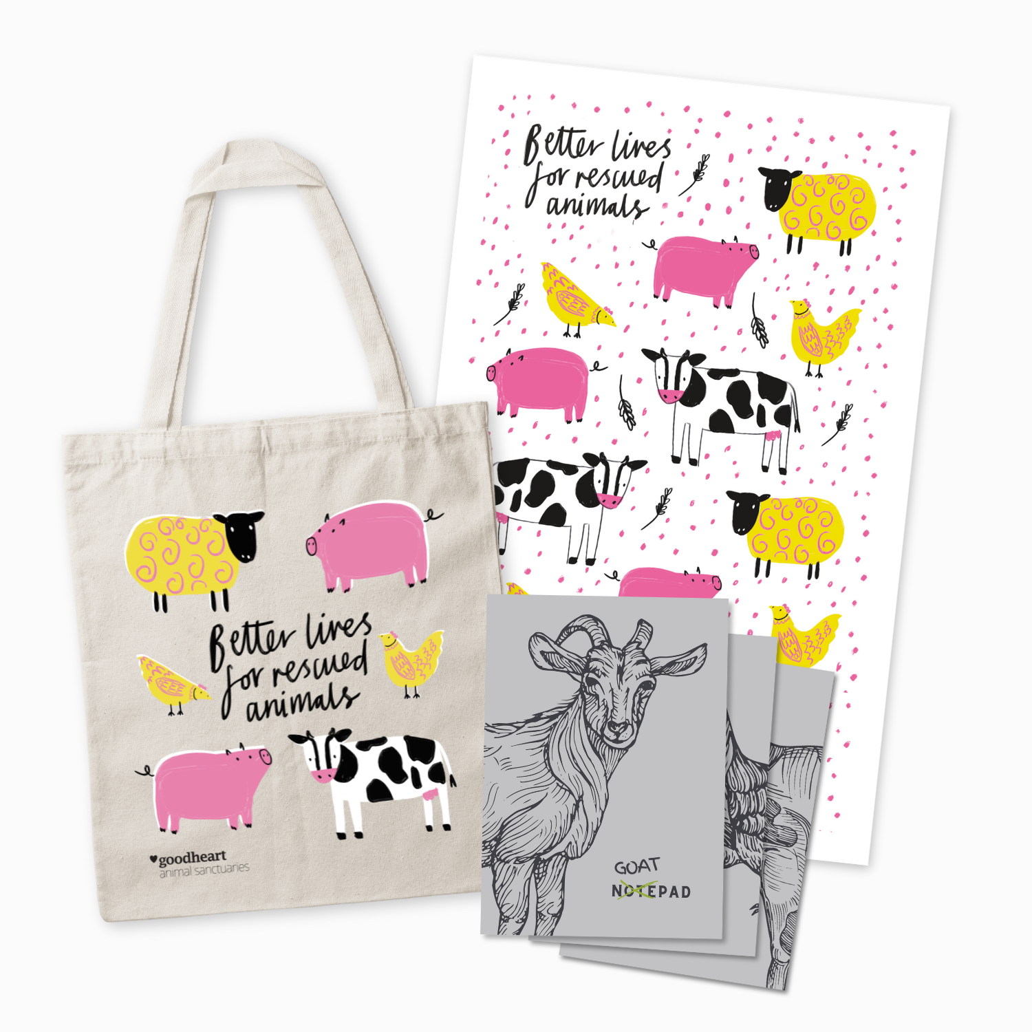 Tote Bag, Tea Towel & Notebook Gift Set – Goodheart Animal Sanctuaries